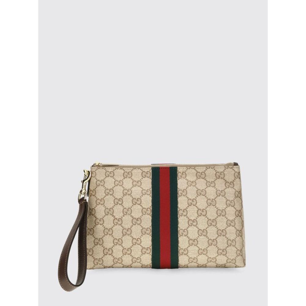 Gucci Men Gg Monogram Jacquard Pouch Gucci With Striped Details And Wrist Strap